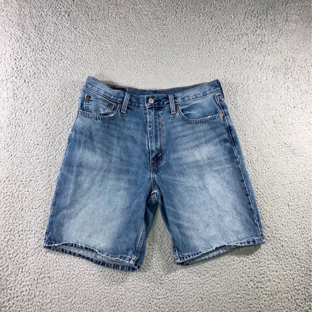 Levis 469 Denim Shorts Men 33 Medium Wash Blue Straight Leg Jorts Streetwear y2k